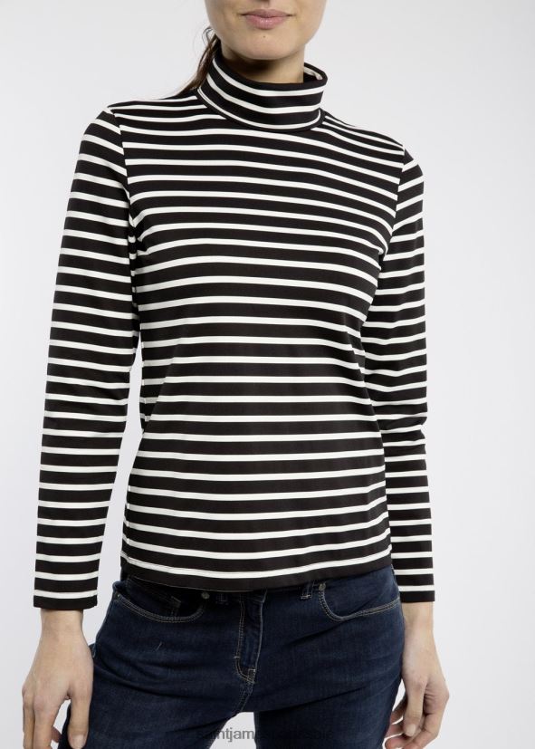 Saint James oural noir/ivoire femmes chemise rayée à col roulé pour coupe en tissu extensible ZZ48R2116