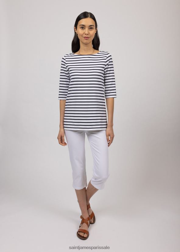Saint James phare Navet blanc unisexe tunique rayée col bateau avec fentes tissu extensible avec protection uv ZZ48R265