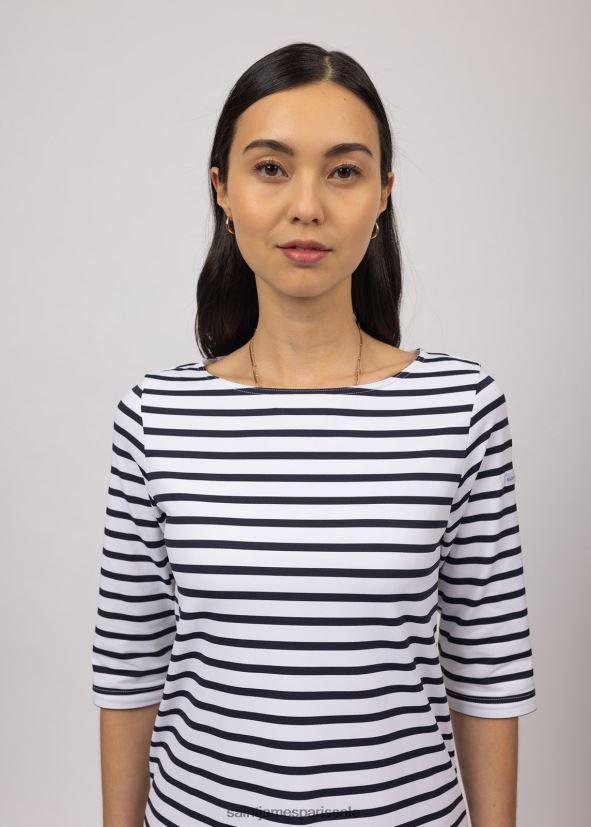 Saint James phare Navet blanc unisexe tunique rayée col bateau avec fentes tissu extensible avec protection uv ZZ48R265