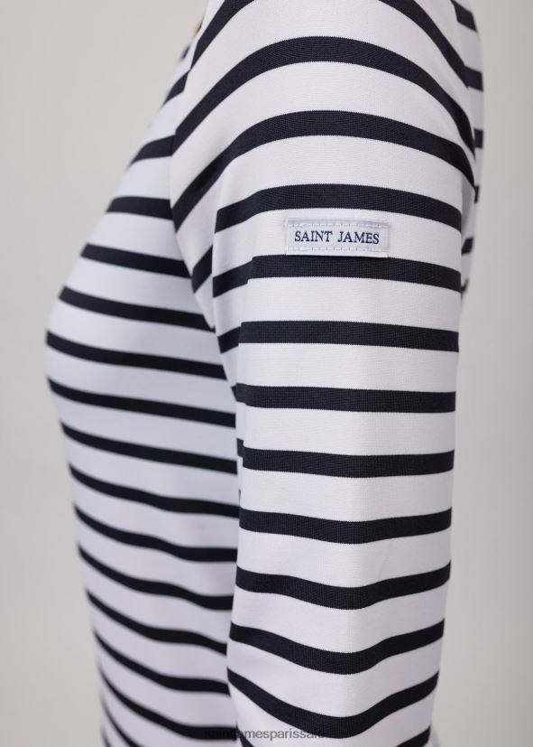 Saint James phare Navet blanc unisexe tunique rayée col bateau avec fentes tissu extensible avec protection uv ZZ48R265