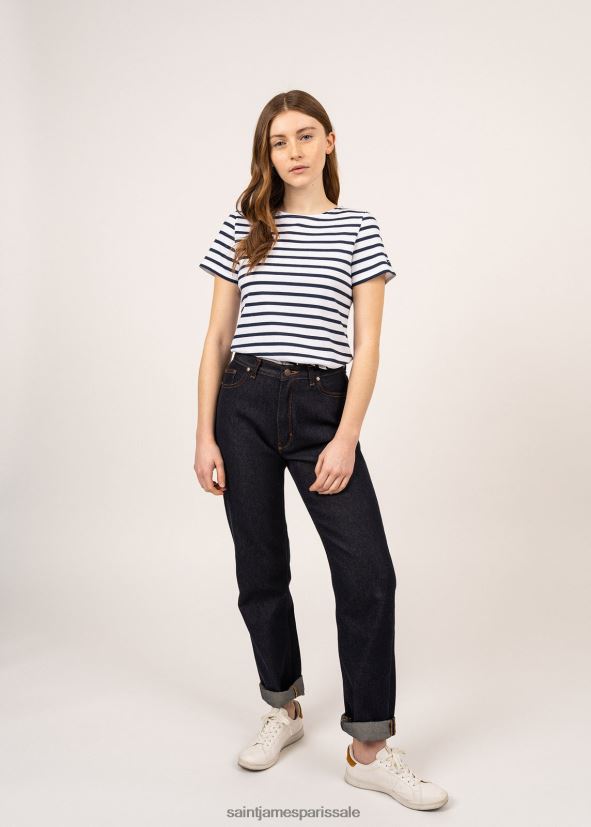 Saint James étrille Navet blanc femmes t-shirt à rayures nautiques à manches courtes, coupe en coton doux ZZ48R255