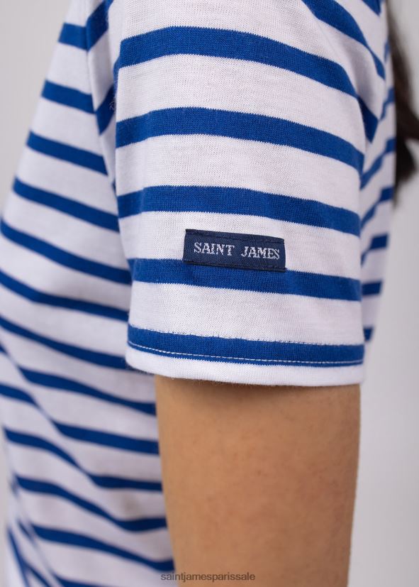 Saint James étrille blanc/bleu roi femmes t-shirt à rayures nautiques à manches courtes, coupe en coton doux ZZ48R276
