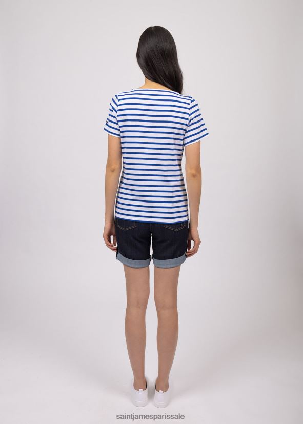 Saint James étrille blanc/bleu roi femmes t-shirt à rayures nautiques à manches courtes, coupe en coton doux ZZ48R276