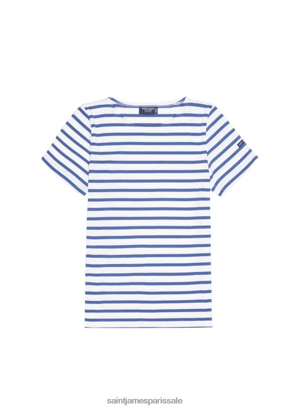 Saint James étrille blanc/bleu roi femmes t-shirt à rayures nautiques à manches courtes, coupe en coton doux ZZ48R276