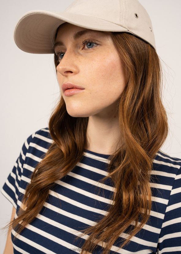 Saint James étrille bleu marine/écru femmes t-shirt à rayures nautiques à manches courtes, coupe en coton doux ZZ48R264