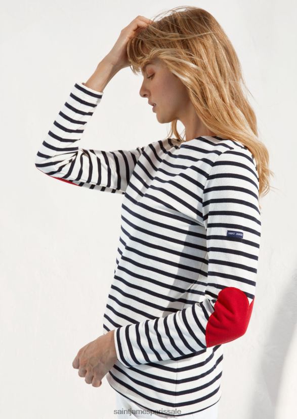 Saint James vaujany écru/marine unisexe chemise rayée avec coudières coeur ZZ48R217