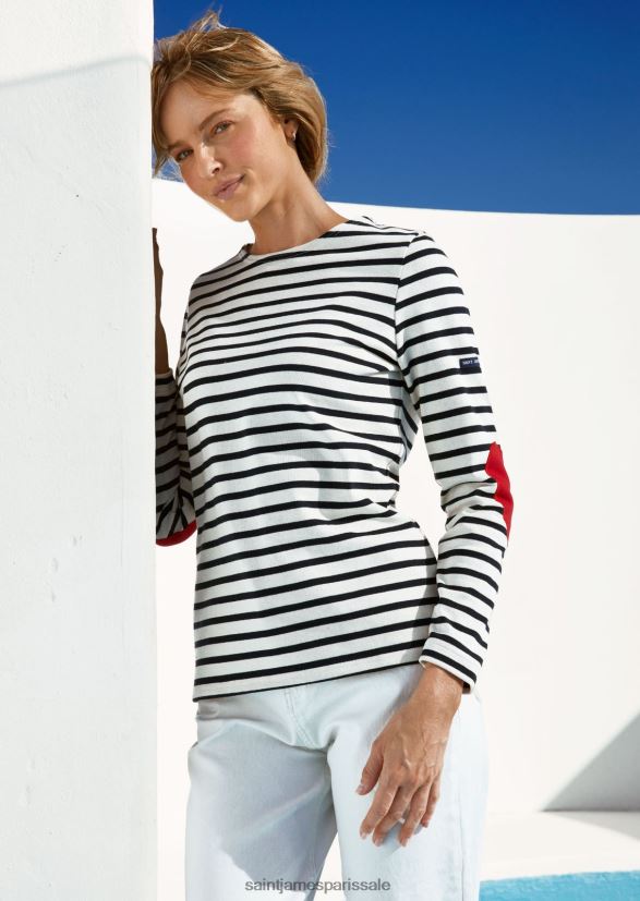 Saint James vaujany écru/marine unisexe chemise rayée avec coudières coeur ZZ48R217