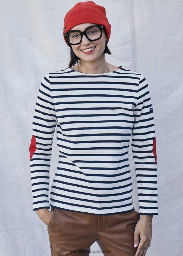 Saint James vaujany écru/marine unisexe chemise rayée avec coudières coeur ZZ48R217