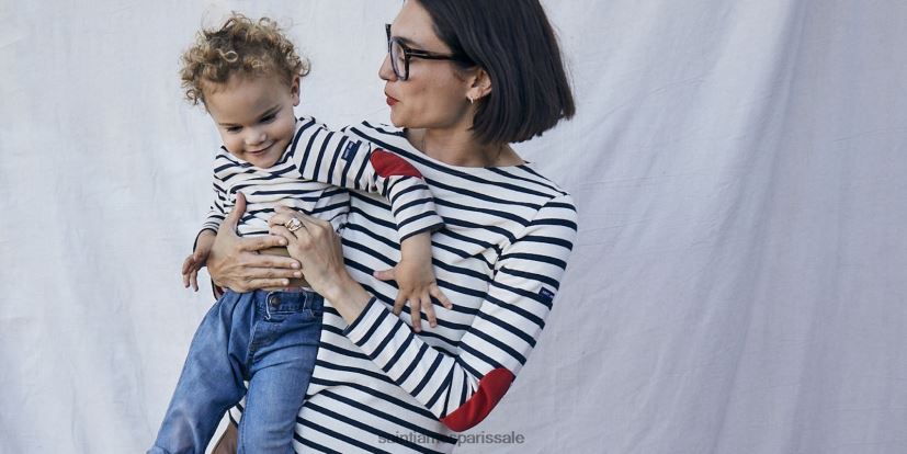 Saint James vaujany écru/marine unisexe chemise rayée avec coudières coeur ZZ48R217