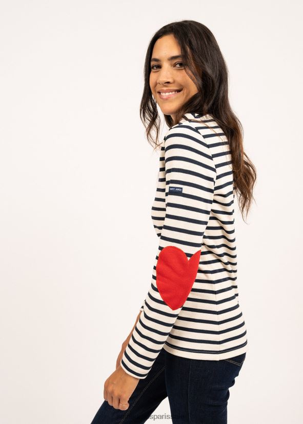 Saint James vaujany écru/marine unisexe chemise rayée avec coudières coeur ZZ48R217