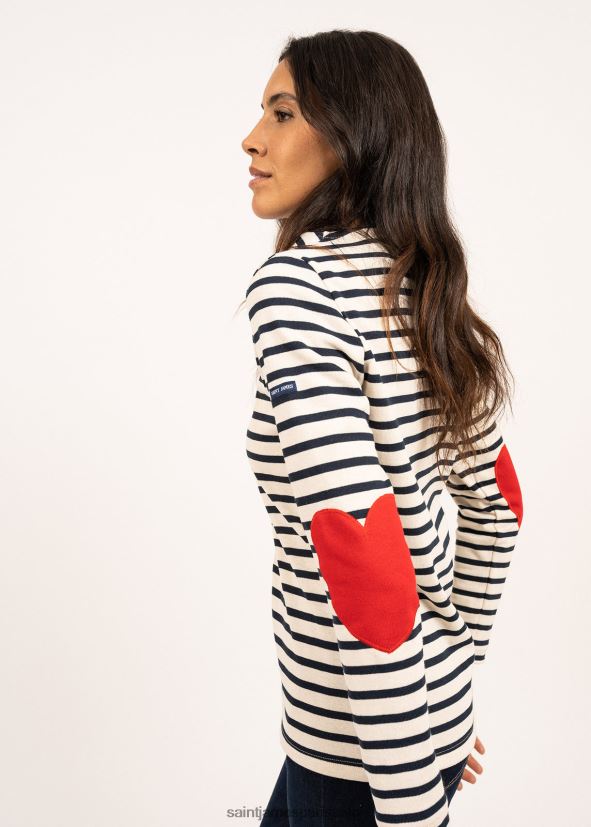 Saint James vaujany écru/marine unisexe chemise rayée avec coudières coeur ZZ48R217