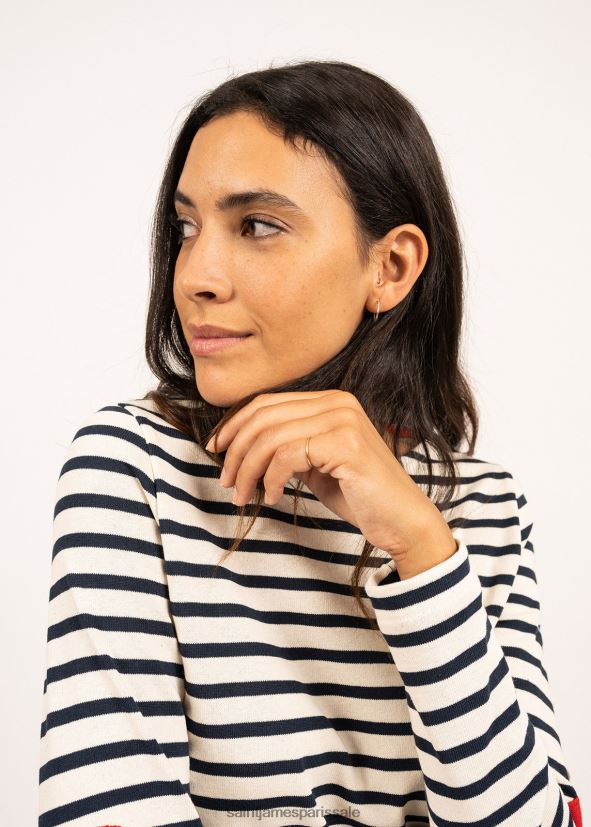 Saint James vaujany écru/marine unisexe chemise rayée avec coudières coeur ZZ48R217