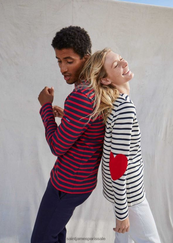 Saint James vaujany écru/marine unisexe chemise rayée avec coudières coeur ZZ48R217