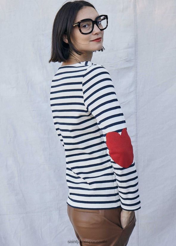 Saint James vaujany écru/marine unisexe chemise rayée avec coudières coeur ZZ48R217