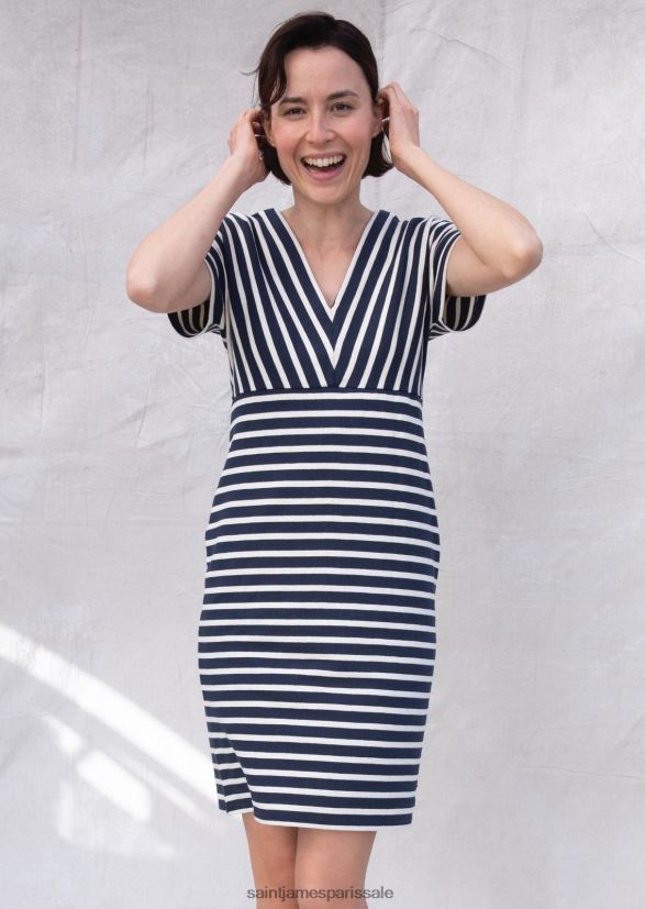 Saint James menerbes bleu marine/écru unisexe robe bretonne à rayures par romain brifault coton épais ZZ48R283