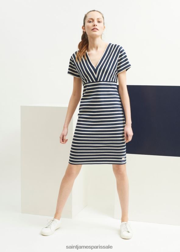 Saint James menerbes bleu marine/écru unisexe robe bretonne à rayures par romain brifault coton épais ZZ48R283