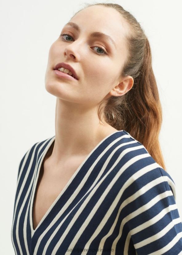 Saint James menerbes bleu marine/écru unisexe robe bretonne à rayures par romain brifault coton épais ZZ48R283