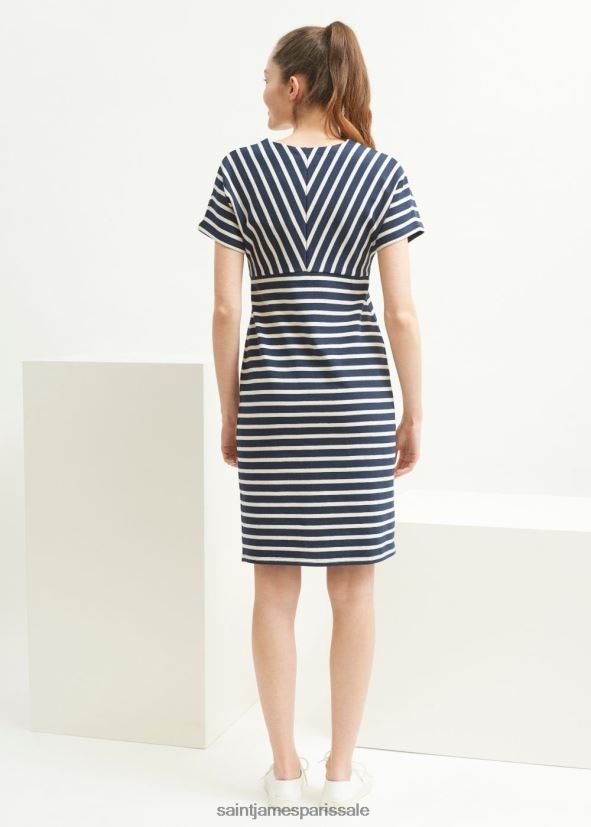 Saint James menerbes bleu marine/écru unisexe robe bretonne à rayures par romain brifault coton épais ZZ48R283