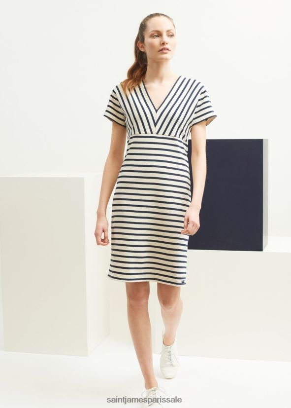 Saint James menerbes écru/marine unisexe robe bretonne à rayures par romain brifault coton épais ZZ48R282