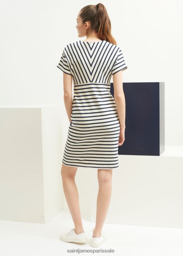 Saint James menerbes écru/marine unisexe robe bretonne à rayures par romain brifault coton épais ZZ48R282