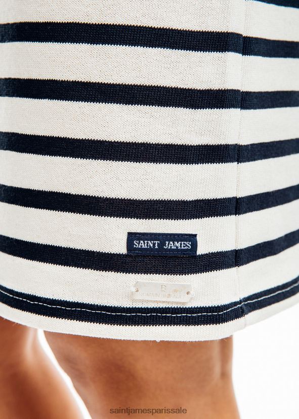 Saint James menerbes écru/marine unisexe robe bretonne à rayures par romain brifault coton épais ZZ48R282