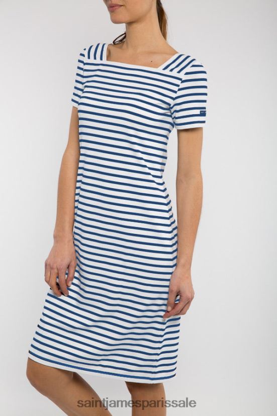 Saint James tolède ii blanc/bleu roi unisexe robe à rayures nautiques à col carré tissu extensible anti-uv ZZ48R2137