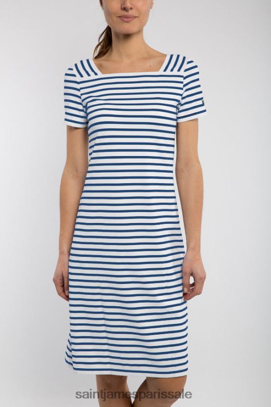 Saint James tolède ii blanc/bleu roi unisexe robe à rayures nautiques à col carré tissu extensible anti-uv ZZ48R2137