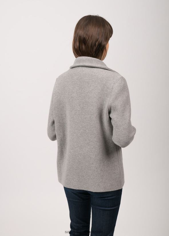 Saint James nashville gris clair/blanc hiver femmes veste courte boutonnée avec poches plaquées ZZ48R2118