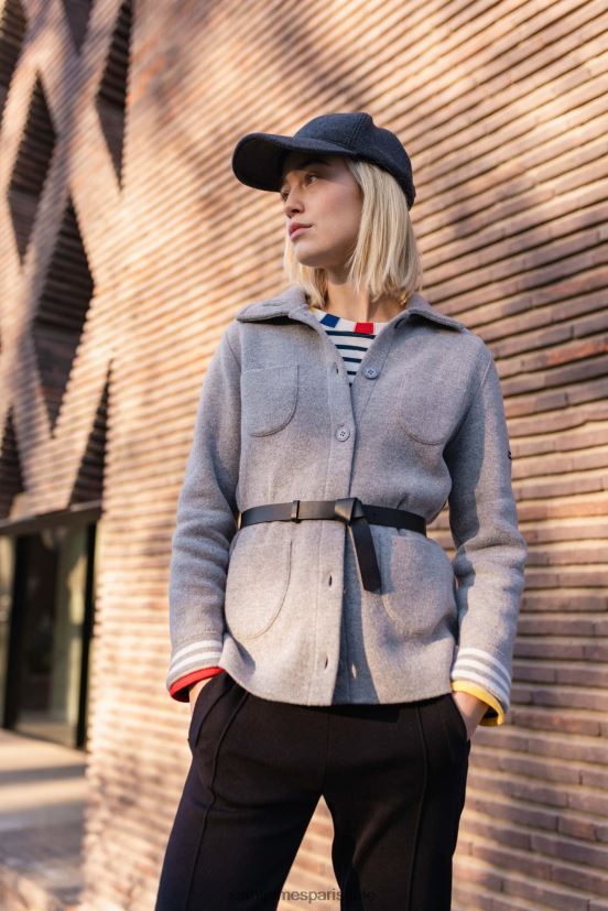 Saint James nashville gris clair/blanc hiver femmes veste courte boutonnée avec poches plaquées ZZ48R2118