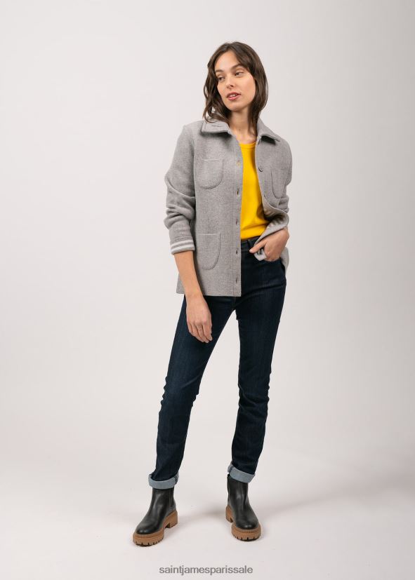 Saint James nashville gris clair/blanc hiver femmes veste courte boutonnée avec poches plaquées ZZ48R2118