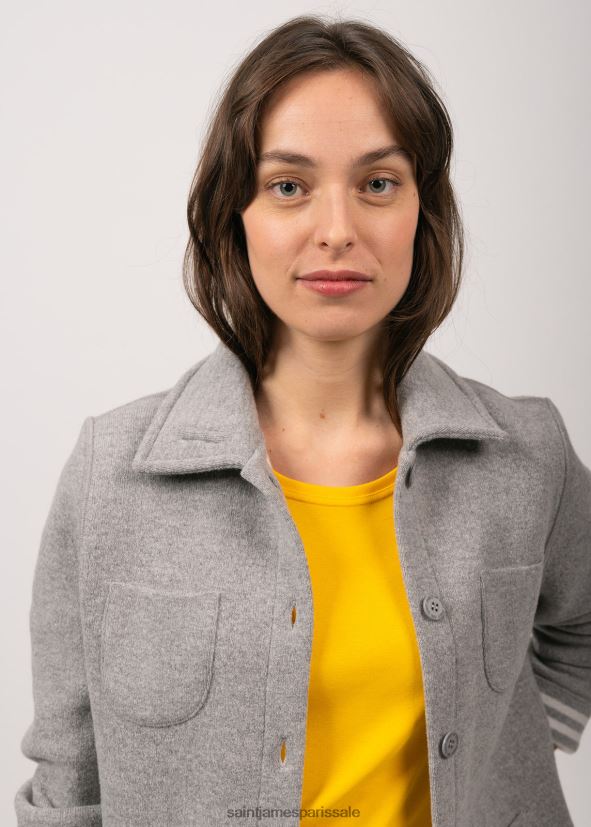 Saint James nashville gris clair/blanc hiver femmes veste courte boutonnée avec poches plaquées ZZ48R2118