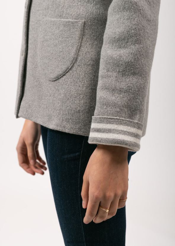 Saint James nashville gris clair/blanc hiver femmes veste courte boutonnée avec poches plaquées ZZ48R2118