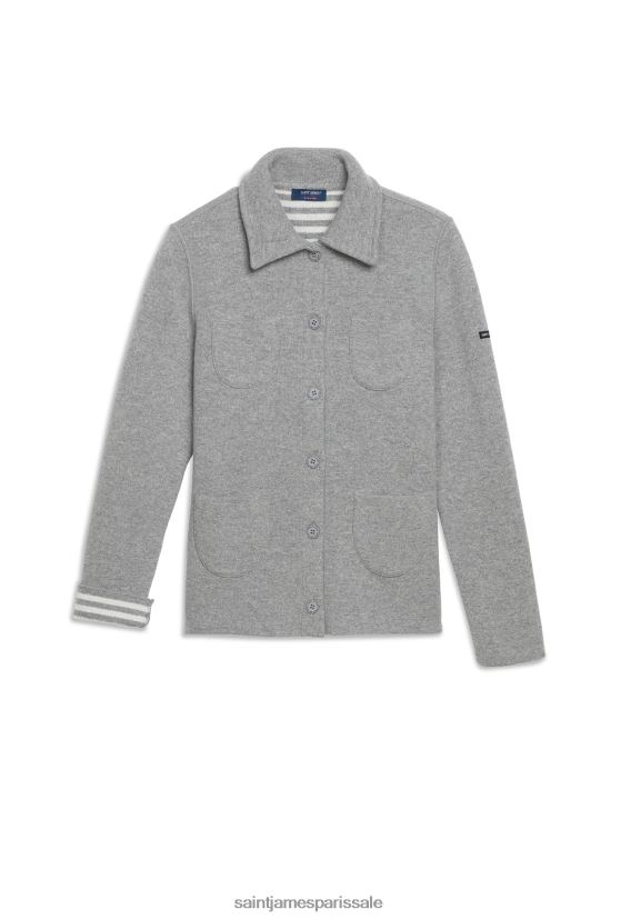 Saint James nashville gris clair/blanc hiver femmes veste courte boutonnée avec poches plaquées ZZ48R2118