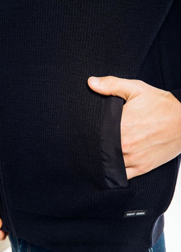 Saint James navigateur marine unisexe cardigan en tricot confortable avec zip ZZ48R2171