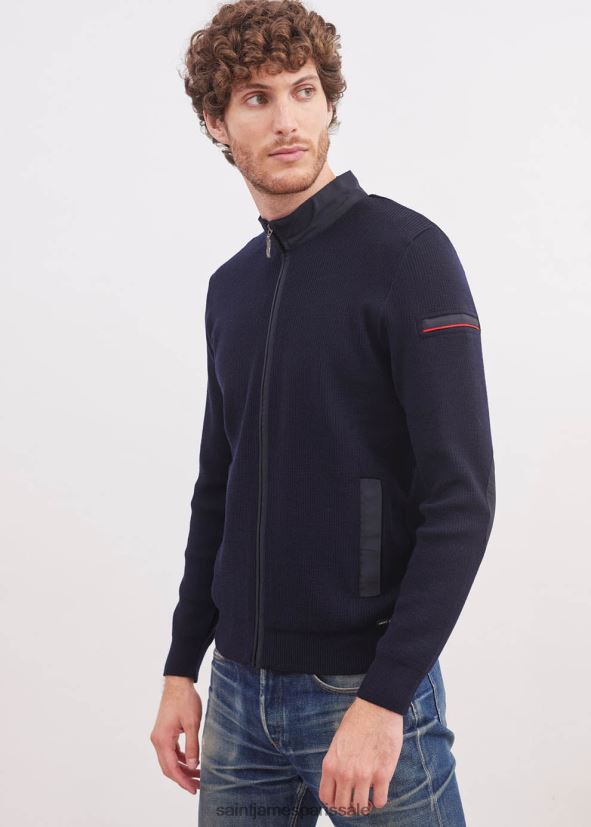 Saint James navigateur marine unisexe cardigan en tricot confortable avec zip ZZ48R2171